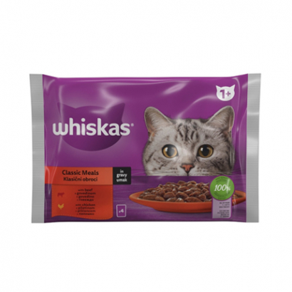 Храна за котки Уискас 4х85г Пауч Месни Ястия и зеленчуци