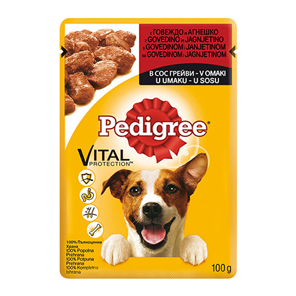 Храна за кучета Педигри 100г Пауч Говеждо и агнешко месо Храна за кучета Педигри 100г Пауч Говеждо и агнешко месо