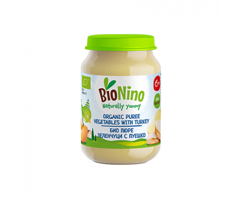 Био пюре Бионино 190г 6М+ Пуешко месо със зеленчуци Био пюре Бионино 190г 6М+ Пуешко месо със зеленчуци