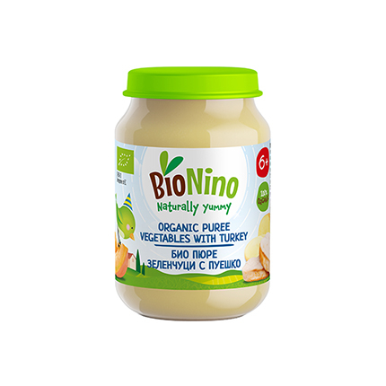 Био пюре Бионино 190г 6М+ Пуешко месо със зеленчуци