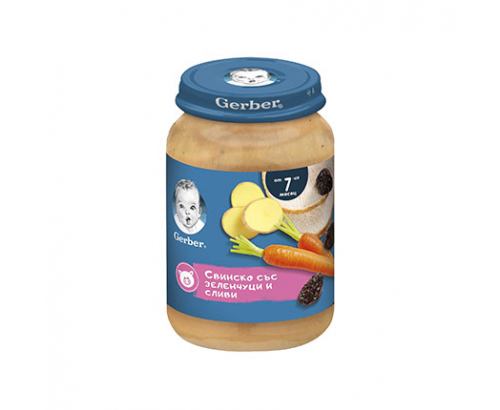 Пюре Гербер 190г Свинско със зеленчуци и сливи Пюре Гербер 190г Свинско със зеленчуци и сливи