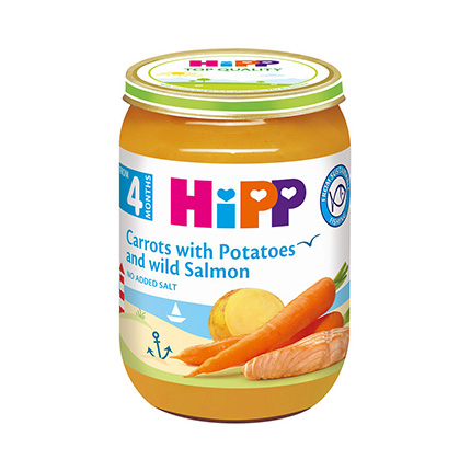 Био пюре Хип 190г Морков, картоф и дива сьомга Био пюре Хип 190г Морков, картоф и дива сьомга