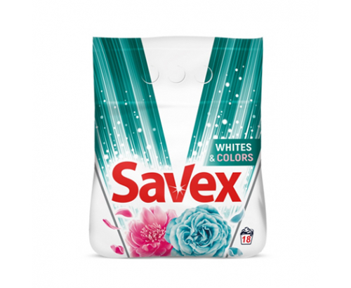 Прах Савекс 1,8кг Уайт енд Колорс за универсално пране Прах Савекс 1,8кг Уайт енд Колорс за универсално пране