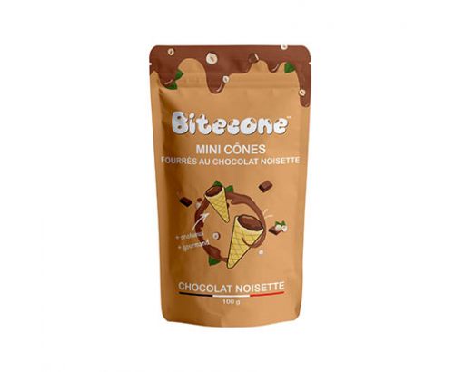 Вафлени фунийки 100г С млечен шоколад и лешници Вафлени фунийки 100г С млечен шоколад и лешници