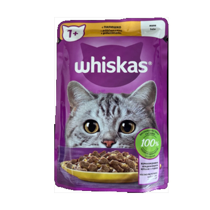 Храна за котки Уискас 85г Пауч Пилешко Месо