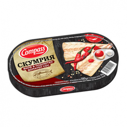 Скумрия филе Компас 180г Подлютен доматен сос