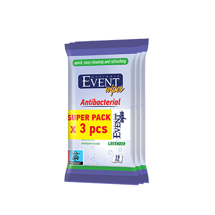 Антибактериални влажни кърпи Евент 3бр Лавандула Антибактериални влажни кърпи Евент 3бр Лавандула