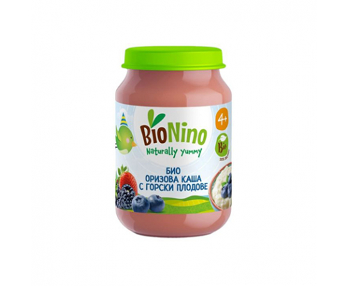 Био пюре Бионино 190г 4М+ Оризова каша с горски плодове Био пюре Бионино 190г 4М+ Оризова каша с горски плодове