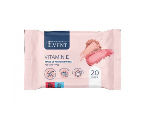 Кърпички за почистване на грим Ивент 20бр Витамин Е