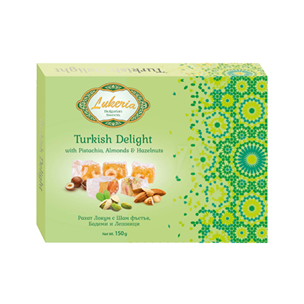 Локум Лукерия 150г Шам фъстък, бадем и лешник Локум Лукерия 150г Шам фъстък, бадем и лешник