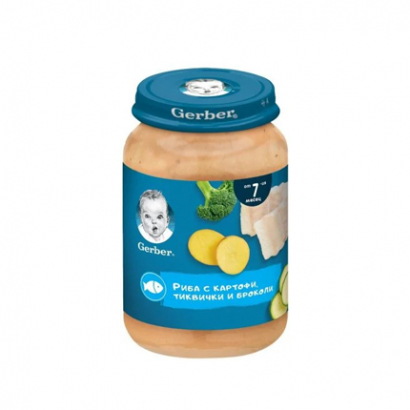 Пюре Гербер 190г Риба, картофи, тиквички и броколи
