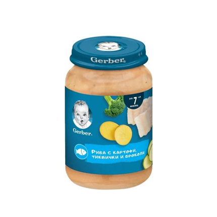 Пюре Гербер 190г Риба, картофи, тиквички и броколи Пюре Гербер 190г Риба, картофи, тиквички и броколи