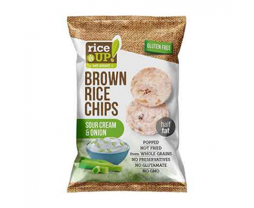 Чипс от кафяв пълнозърнест ориз Райс Ъп 60г Сметана и лук Чипс от кафяв пълнозърнест ориз Райс Ъп 60г Сметана и лук