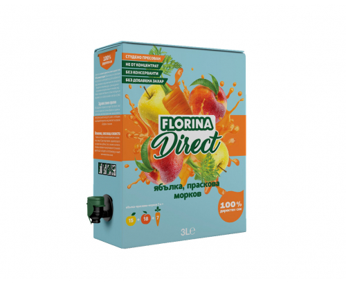 Сок Флорина 3л Директ Ябълка, Праскова и Морков Сок Флорина 3л Директ Ябълка, Праскова и Морков
