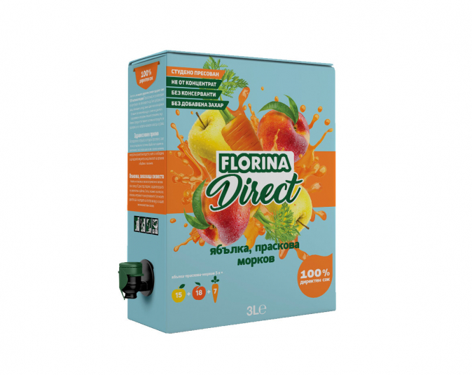 Сок Флорина 3л Директ Ябълка, Праскова и Морков Сок Флорина 3л Директ Ябълка, Праскова и Морков