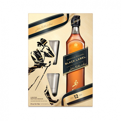 Уиски Джони Уокър Блек 700мл 12годишно + 2бр чаши