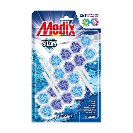Ароматизатор за тоалетна Медикс Пауър Гард 4х55г Океан Ароматизатор за тоалетна Медикс Пауър Гард 4х55г Океан