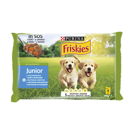 Храна за кучета Фрискас Джуниър 4х85г Пауч С пиле и моркови в сос Храна за кучета Фрискас Джуниър 4х85г Пауч С пиле и моркови в сос