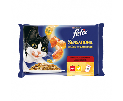 Храна за котки Феликс Сенсейшънс 4х85г Пилешко и телешко месо Храна за котки Феликс Сенсейшънс 4х85г Пилешко и телешко месо