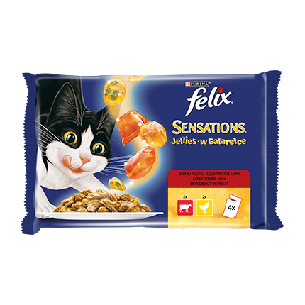 Храна за котки Феликс Сенсейшънс 4х85г Пилешко и телешко месо