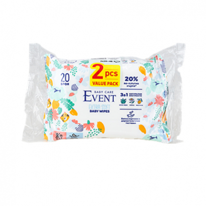 Влажни кърпи Евент Бебе Екстра Софт 3в1 2х20бр