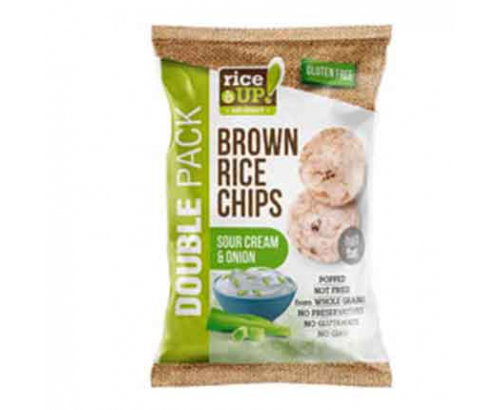 Чипс от кафяв пълнозърнест ориз Райс Ъп 120г Сметана и лук Чипс от кафяв пълнозърнест ориз Райс Ъп 120г Сметана и лук