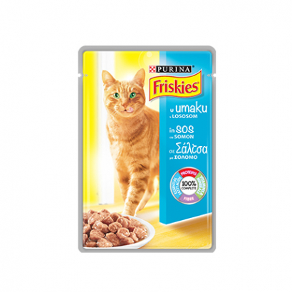 Храна за котки Фрискас 85г Пауч Хапки сьомга в сос