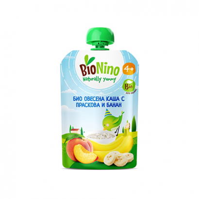 Био плодова закуска Бионино 90г Овесена каша с праскова и банан