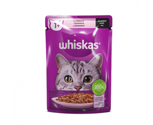 Храна за котки Уискас 85г Пауч Сьомга Храна за котки Уискас 85г Пауч Сьомга