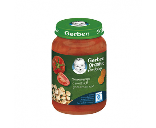 Пюре Гербер 190г Зеленчуци с пуйка, в доматен сос Пюре Гербер 190г Зеленчуци с пуйка, в доматен сос