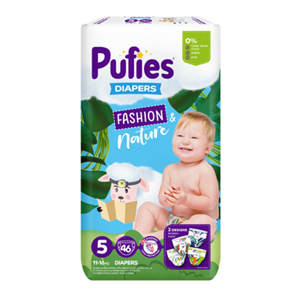 Бебешки гащички Пуфис Нейчър Джуниър 46бр 11-16кг Бебешки гащички Пуфис Нейчър Джуниър 46бр 11-16кг