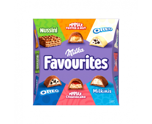 Шоколадови бонбони Милка Фейвъритс 141г 15бр Шоколадови бонбони Милка Фейвъритс 141г 15бр