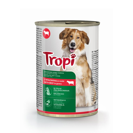 Храна за кучета Тропи 415г Консерва с говеждо Храна за кучета Тропи 415г Консерва с говеждо