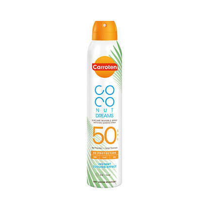 Слънцезащитен спрей Каротен Боди мист Кокос 200мл SPF50 Слънцезащитен спрей Каротен Боди мист Кокос 200мл SPF50