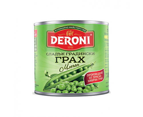 Сладък градински млечен грах Дерони 400г Сладък градински млечен грах Дерони 400г