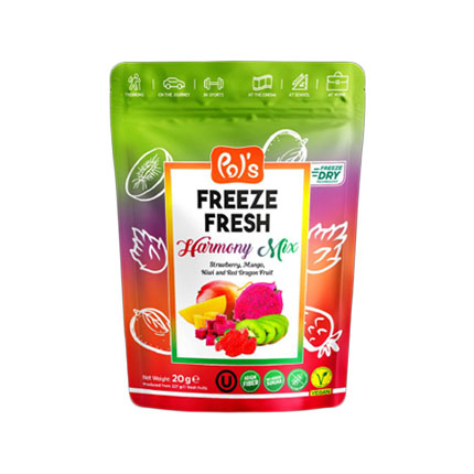 Лиофилизирани плодове 20г Ягода, манго, киви и червен плод Лиофилизирани плодове 20г Ягода, манго, киви и червен плод