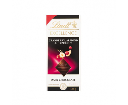 Шоколад Линдт 100г Бадем лешник и червена боровинка Шоколад Линдт 100г Бадем лешник и червена боровинка
