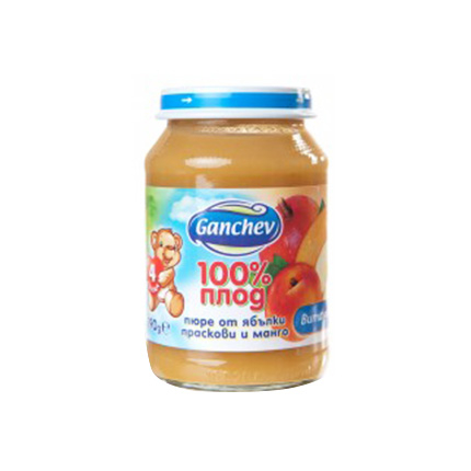 Пюре Ганчев 190г Ябълка, праскова, манго Пюре Ганчев 190г Ябълка, праскова, манго