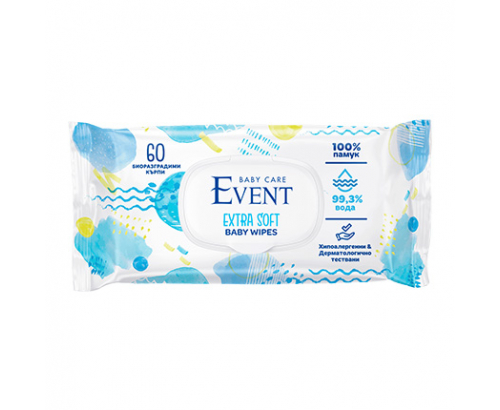Влажни кърпи Евент Екстра софт 60бр С 99,3% вода Влажни кърпи Евент Екстра софт 60бр С 99,3% вода