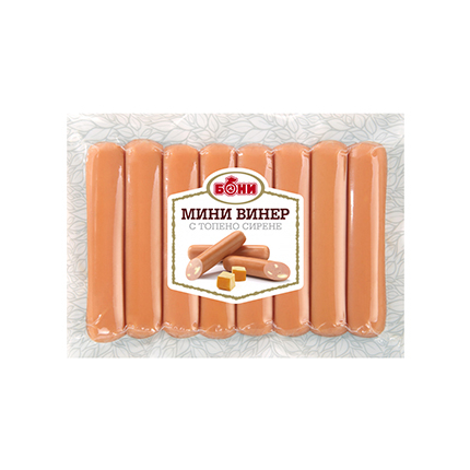 Кренвирши Винер Мини Бони 200г С топено сирене Кренвирши Винер Мини Бони 200г С топено сирене