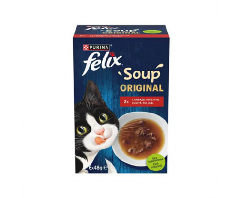 Супа за котки Феликс 6х48г С говеждо, пиле и агне Супа за котки Феликс 6х48г С говеждо, пиле и агне