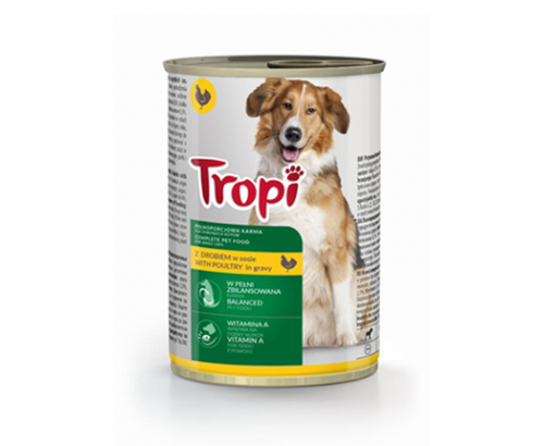 Храна за кучета Тропи 415г Консерва с пилешко Храна за кучета Тропи 415г Консерва с пилешко