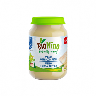 Био пюре Бионино 190г 6М+ Риба треска с органични зеленчуци