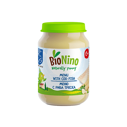 Био пюре Бионино 190г 6М+ Риба треска с органични зеленчуци