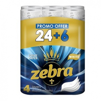 Тоалетна хартия Зебра Уайт 24+6бр