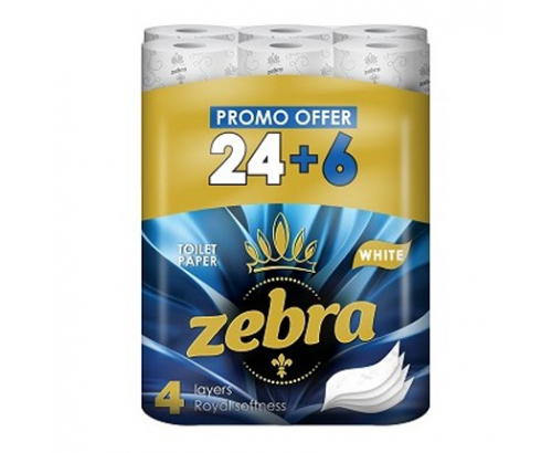 Тоалетна хартия Зебра Уайт 24+6бр Тоалетна хартия Зебра Уайт 24+6бр