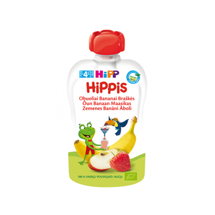 Био пюре закуска Хип 100г Ябълка, ягода и банан Био пюре закуска Хип 100г Ябълка, ягода и банан