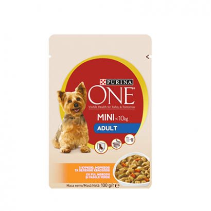Кучешка храна Пюрина Мини Адулт 100г Пауч пилешко месо и морков