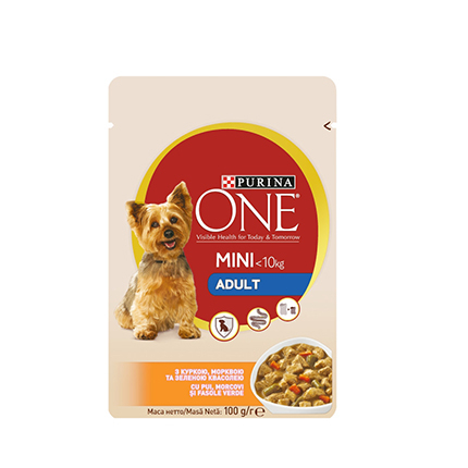 Кучешка храна Пюрина Мини Адулт 100г Пауч пилешко месо и морков Кучешка храна Пюрина Мини Адулт 100г Пауч пилешко месо и морков