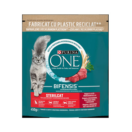 Храна за котки Пюрина Уан Стерил 450г Телешко и пшеница